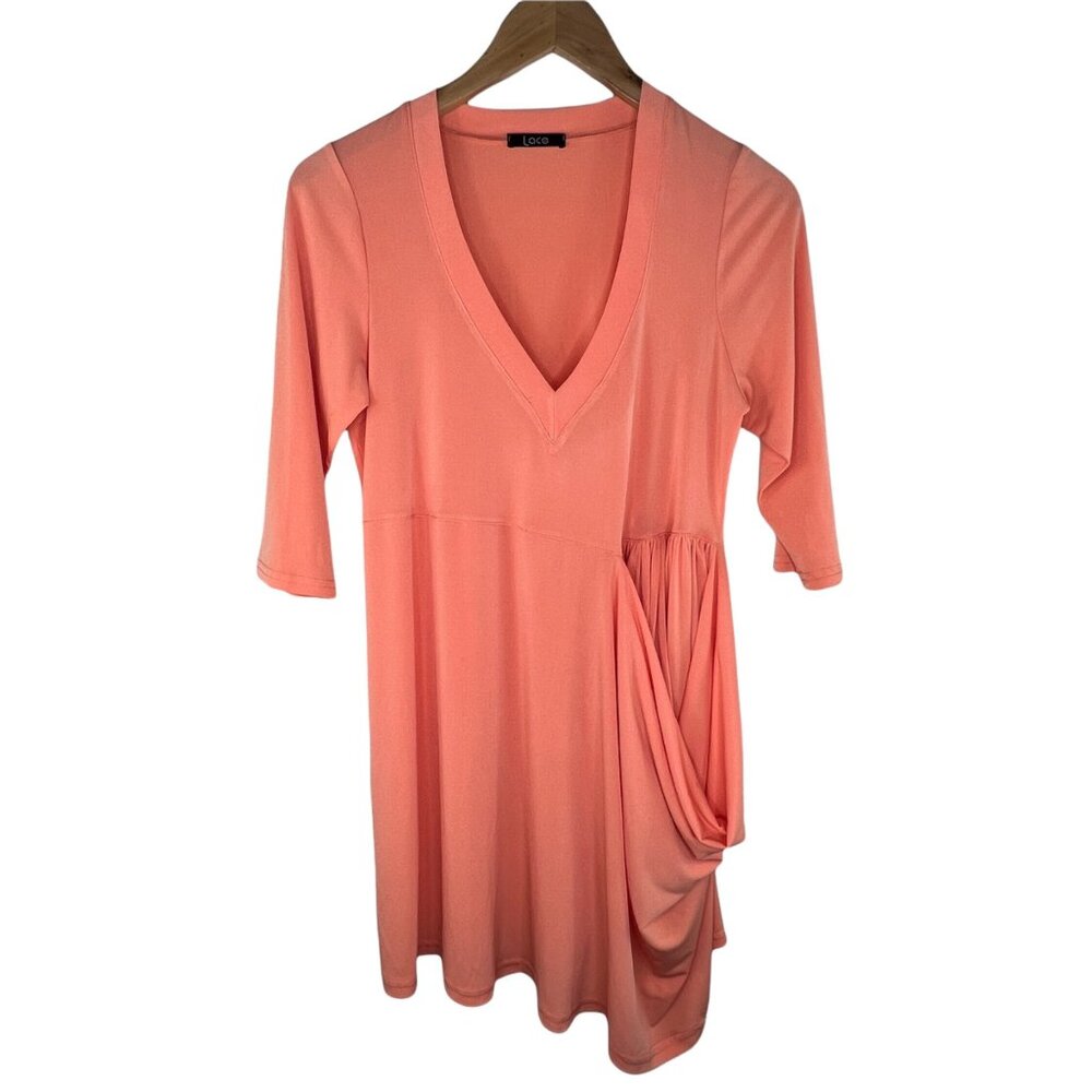 Lace Tunic Lagenlook V-Neck Pullover Pocket Orange Polyester Blend Size Small